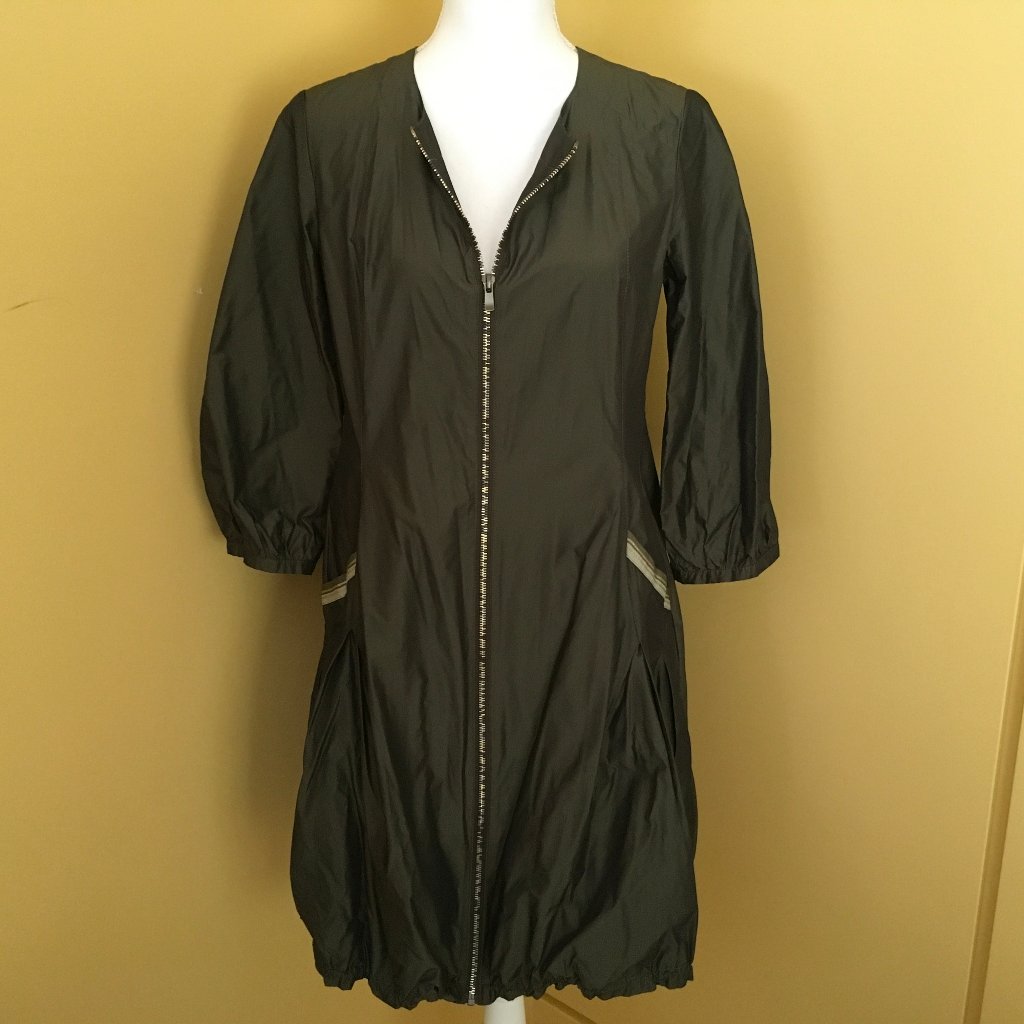 Olive Green Zip Front And Lace Up Back Indies Dress Size 38 (Us 4)